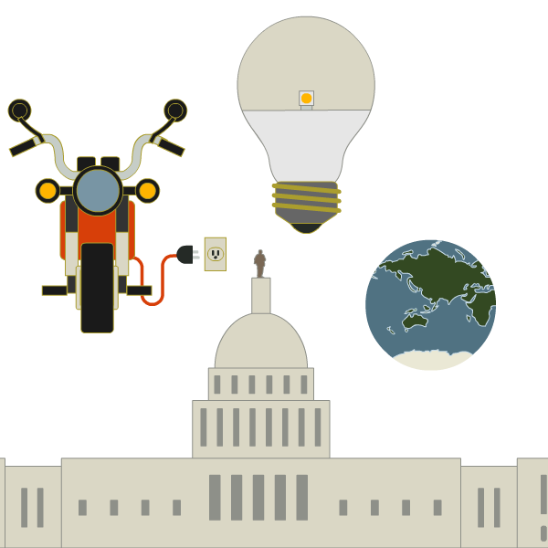 地球仪、灯泡和电动自行车在美国上空盘旋.S. 国会大厦